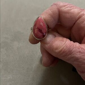 Pink Teardrop Stone Ring - Silver Setting